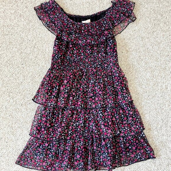 Rachael & Chloe Girls Black Pink Layered Floral PrintsSummer Flared Dress 10 - Picture 1 of 8